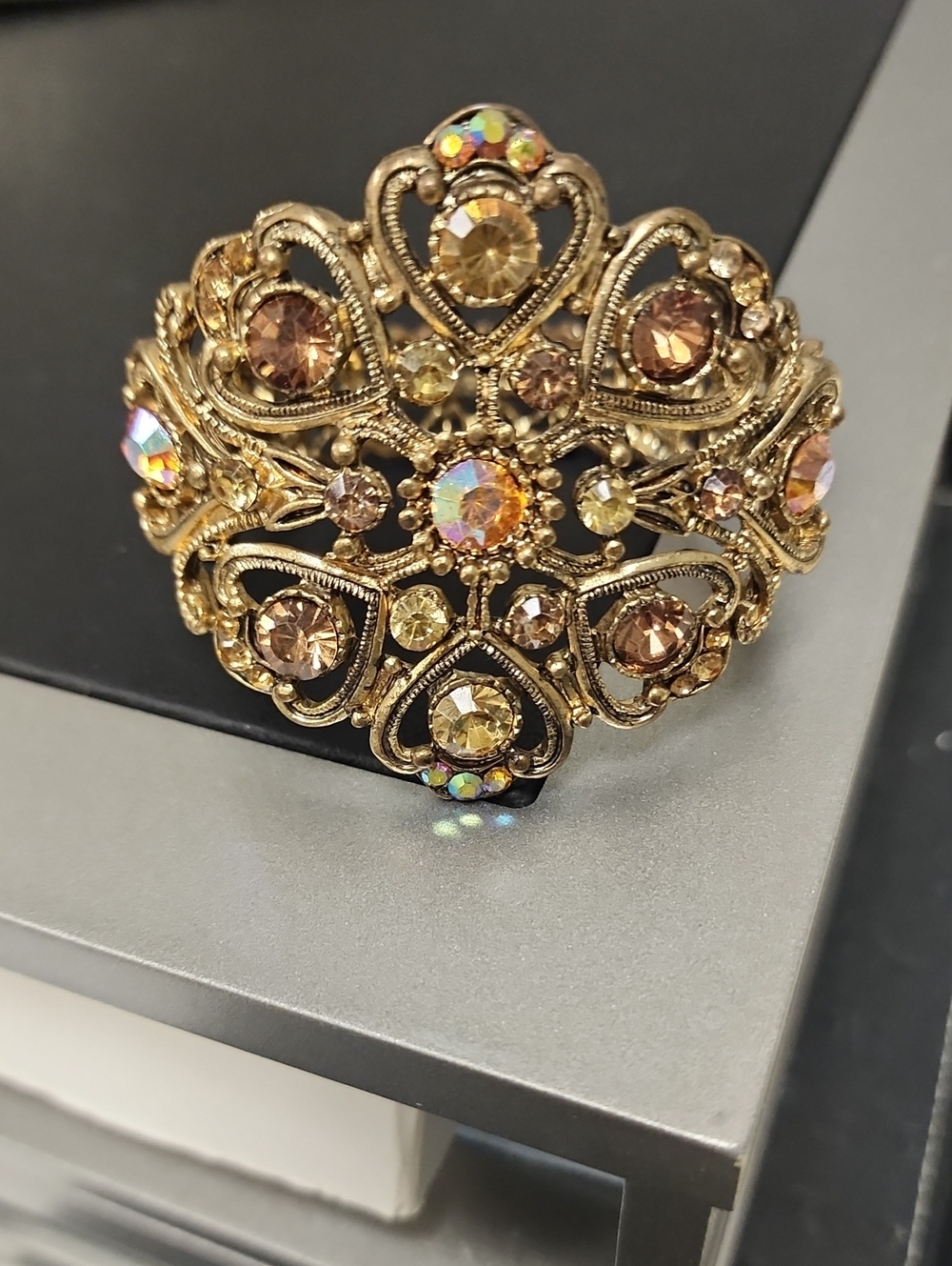 Ornate Cuff Bracelet in Gold & Brown Like New